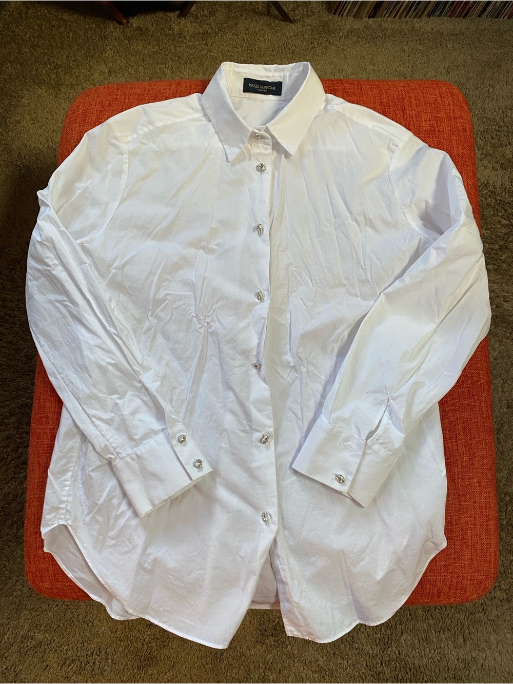 Piazza Sempione White Classic Button up Down Shirt Rhinestone Buttons
